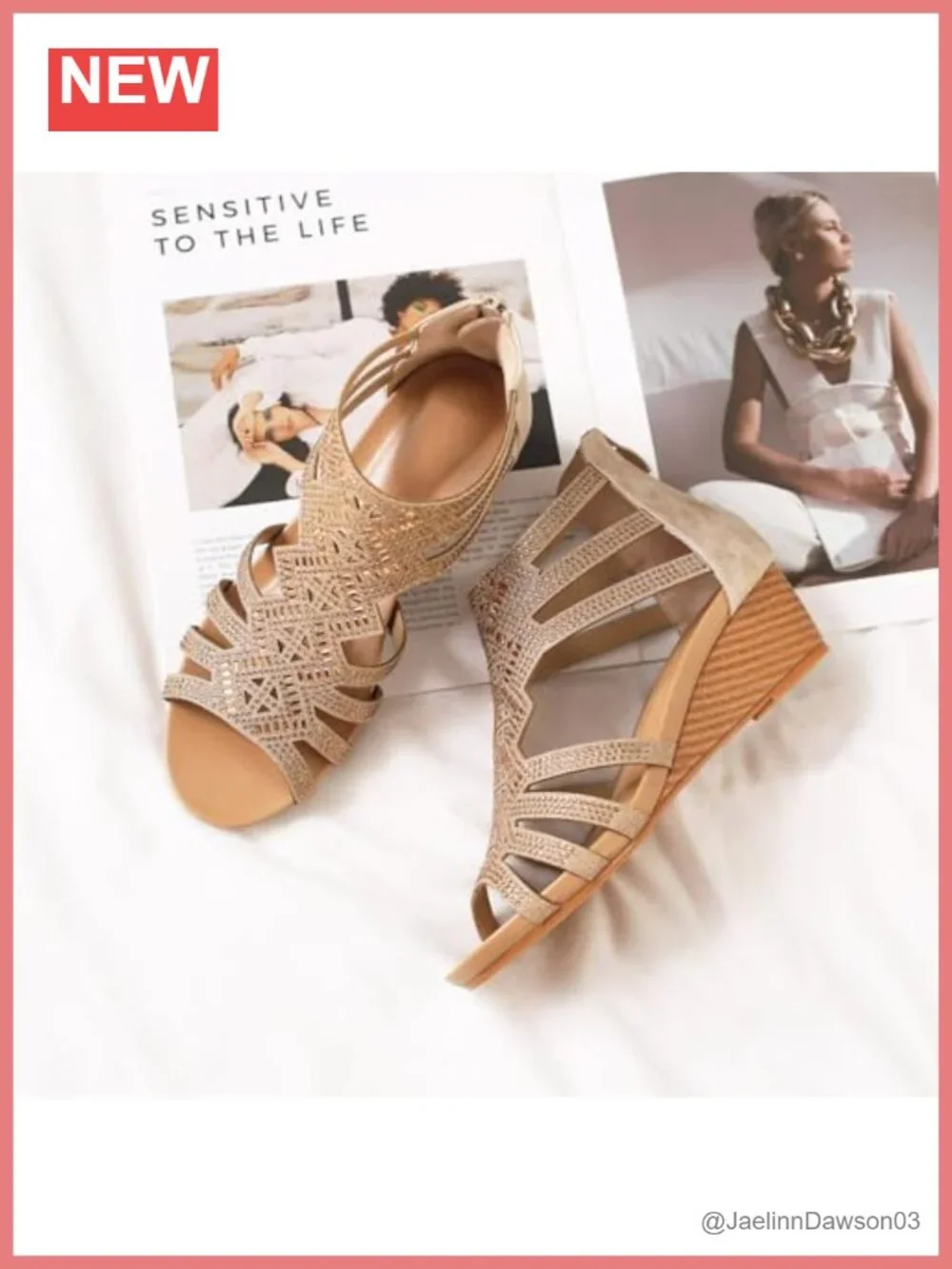 Glitter Open Toe Rhinestone Wedge Sandals with Ankle Strap Zip Closure